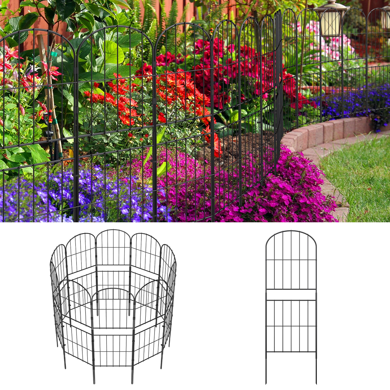 10-Pack Decorative Garden Fence | 36" Rustproof Metal Border & Animal Barrier