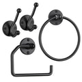 4PCS Wall Mounted Black Toilet Tissue Paper Holder Towel Ring and Hooks for Bathroom Accessories Toilet Roll Paper Hanger