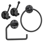 4PCS Wall Mounted Black Toilet Tissue Paper Holder Towel Ring and Hooks for Bathroom Accessories Toilet Roll Paper Hanger