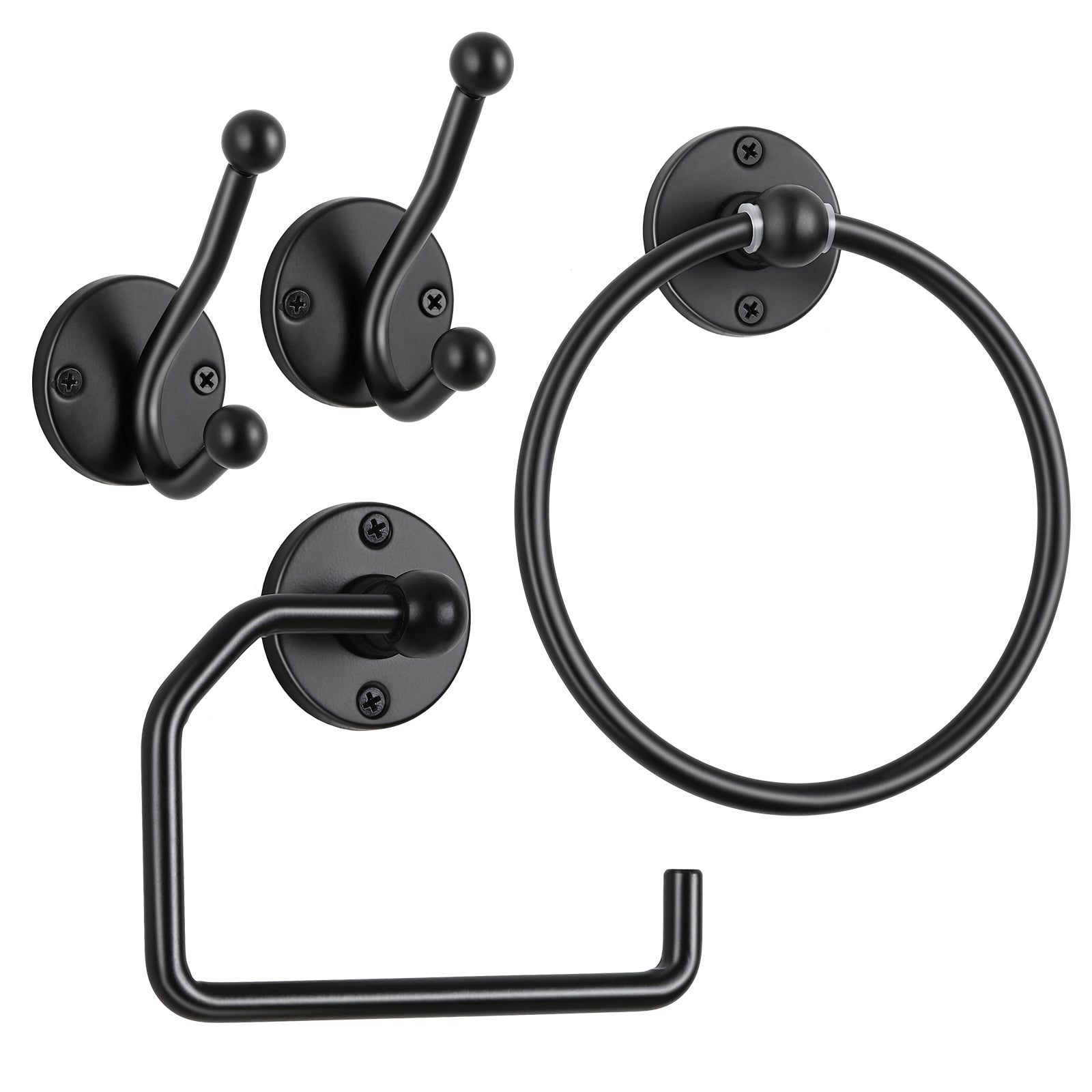 4PCS Wall Mounted Black Toilet Tissue Paper Holder Towel Ring and Hooks for Bathroom Accessories Toilet Roll Paper Hanger