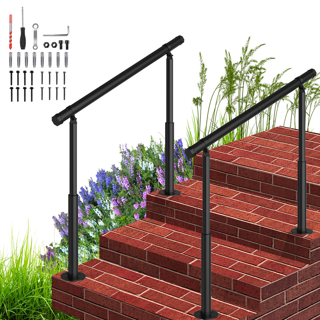 Step Hand Rails for Outdoor Steps, Black Handrail Indoor Stair Railing Kit, Outdoor Stair Railing Kit for Porch Railing Deck Hand Rail