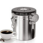 Pink Stainless Steel Airtight Coffee Jar with Freshness Date Tracker, Measuring Scoop, and CO2 Release Valve for Grounds and Beans
