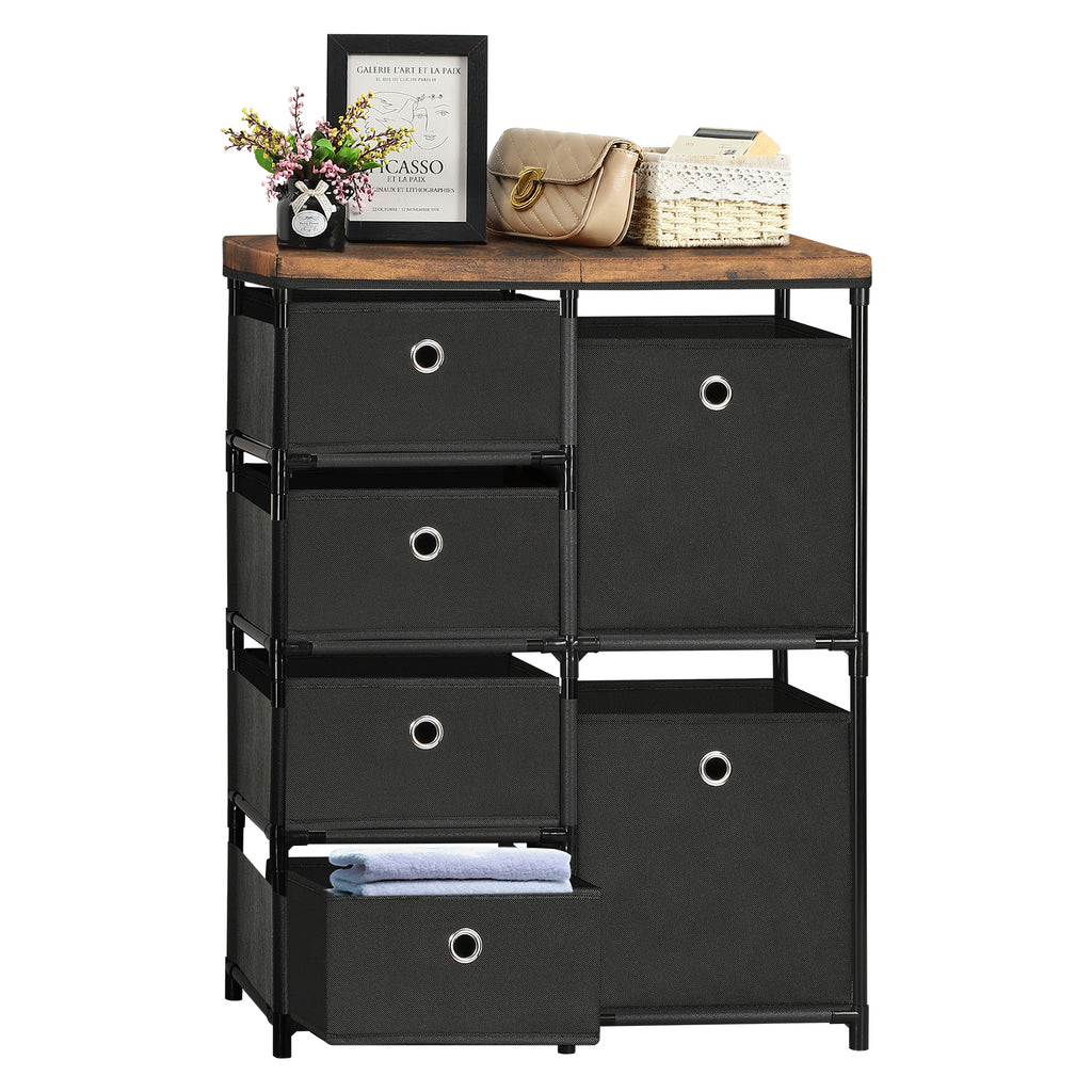 Black 6-Drawer Fabric Storage Chest, Versatile Multi-Tier Organizer for Bedroom, Hallway, and Office