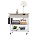 Narrow Flip-Top Side Table with Integrated Power Strip and USB Ports, Silver Elm Nightstand with Storage Shelf for Living Room and Bedroom