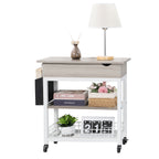Narrow Flip-Top Side Table with Integrated Power Strip and USB Ports, Silver Elm Nightstand with Storage Shelf for Living Room and Bedroom