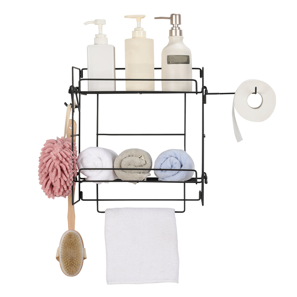 2nd Tier, Above Toilet Bathroom Storage Box, Bathroom Storage ShelfMultifunctional Toilet Rack for Bathroom Decoration No need to drill holes in toilet and wall-hung design to save space, black