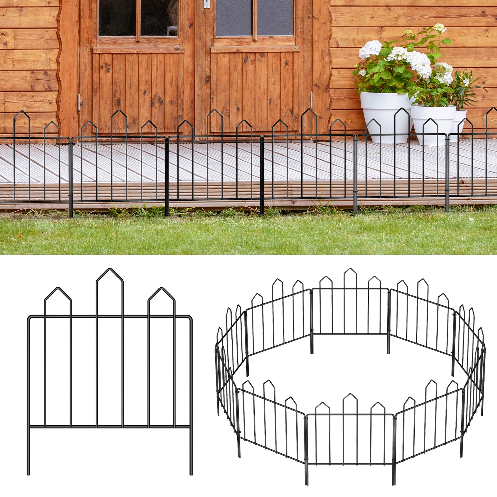 Ten pieces of integrated fence. Garden fence rust resistant metal, animal barrier. Suitable for gardens, courtyards, and terraces. 10 feet (length) x 16 inches (height)