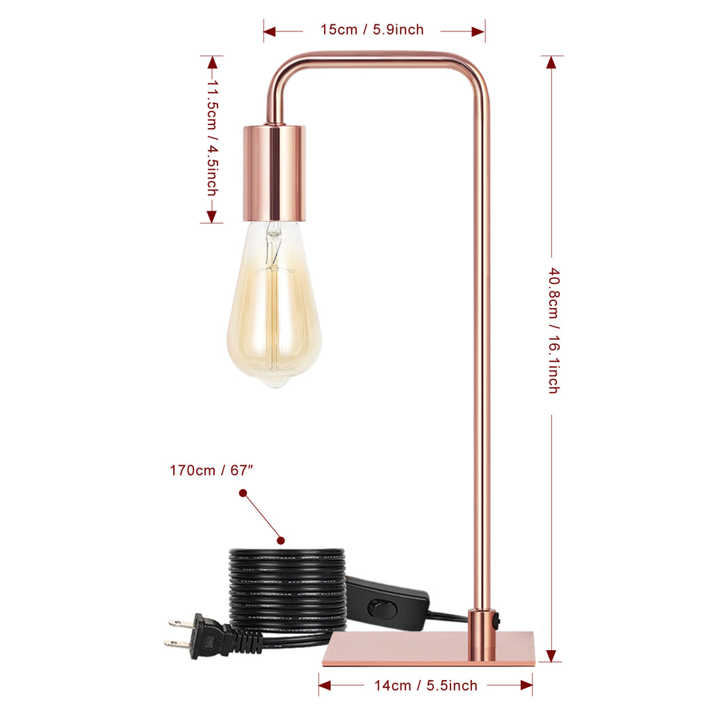 Neala Rose Gold Industrial Desk Lamp，Small Metal Nightstand Reading Lamp for Dorm and Bedroom.