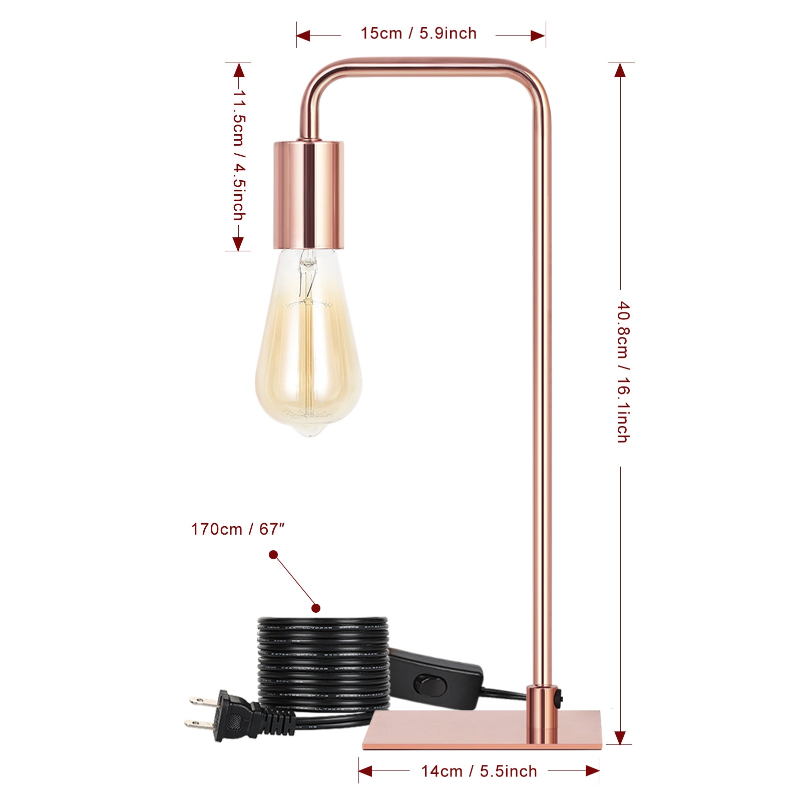 Neala Rose Gold Industrial Desk Lamp，Small Metal Nightstand Reading Lamp for Dorm and Bedroom.