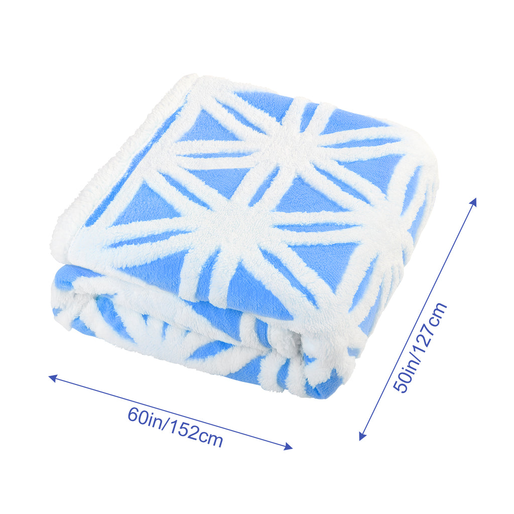 Soft Cozy Fleece Throw Blanket - Blue Geometric Pattern for Sofa, Chair & Bedroom