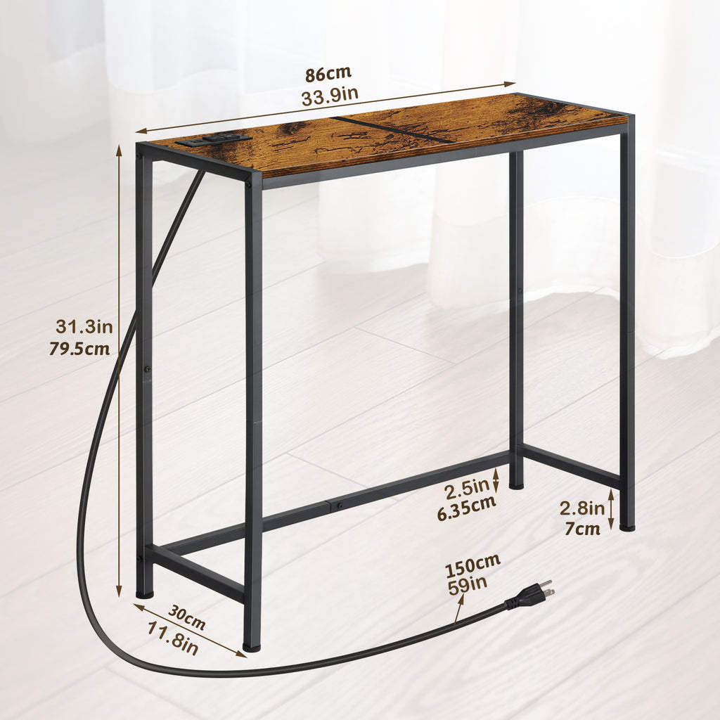 Entrance Table, Counter Table with Socket, Skinny Behind Sofa Console Table with Charging Station Grey 40" Narrow Long Behind Couch Table with Power Outlets USB Ports Thin Entry Table