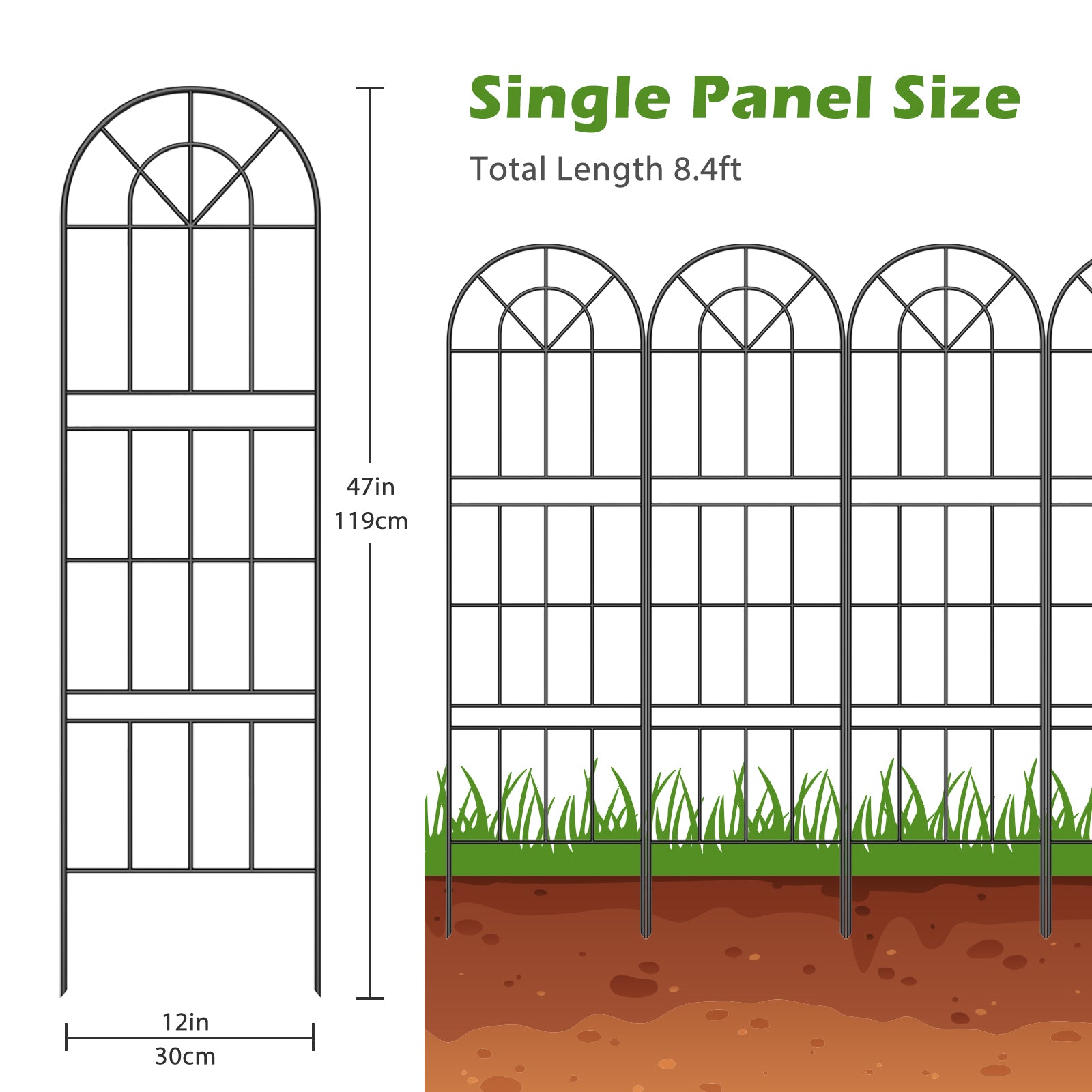 Gothic Arch Garden Fence - No-Dig Rustproof Metal Border - Animal Barrier for Dog and Rabbit,
