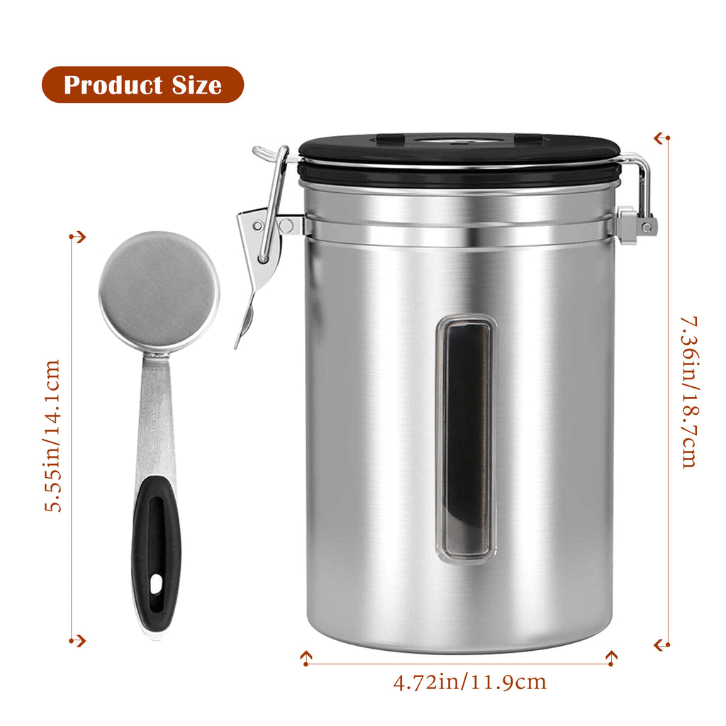 Pink Stainless Steel Airtight Coffee Jar with Freshness Date Tracker, Measuring Scoop, and CO2 Release Valve for Grounds and Beans