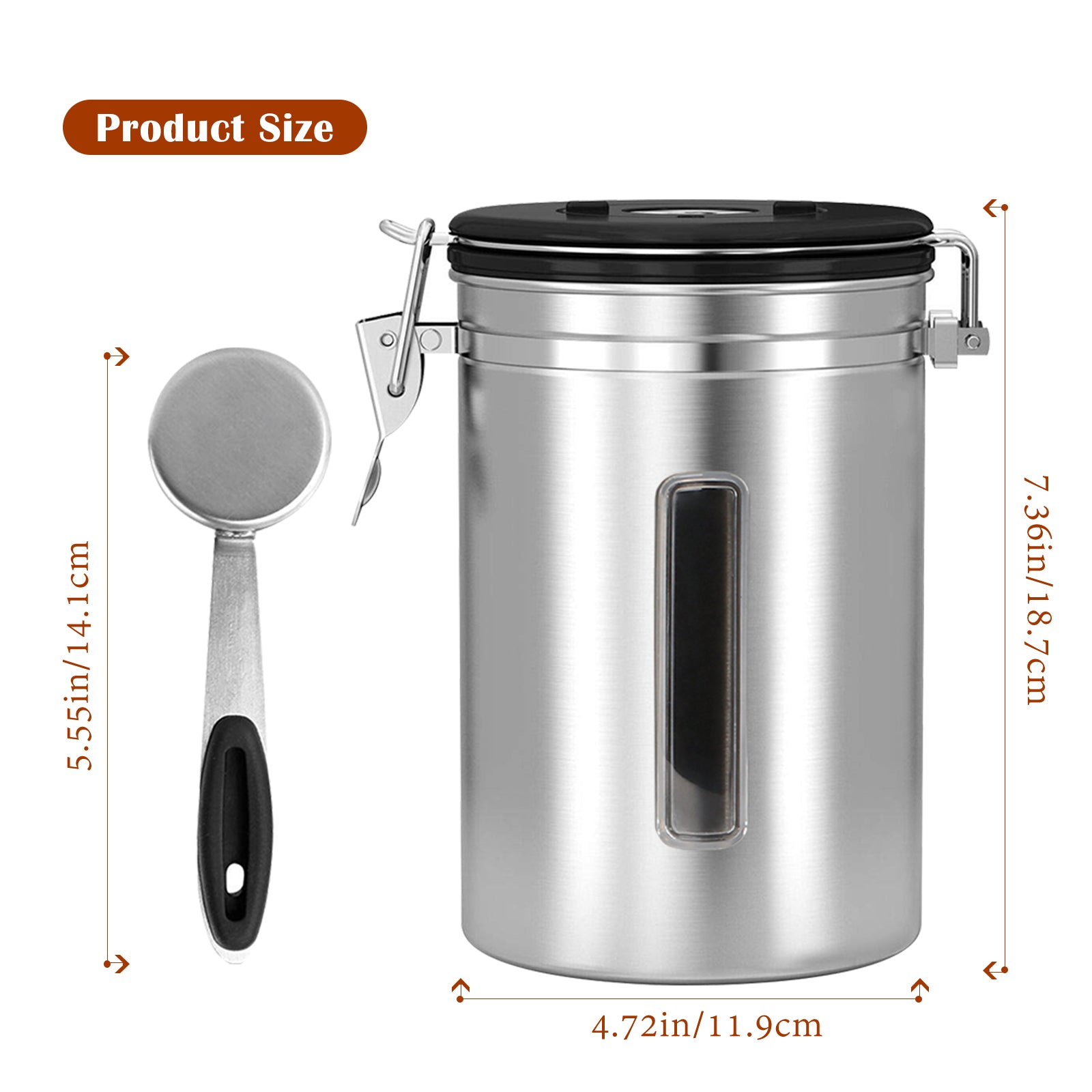 Pink Stainless Steel Airtight Coffee Jar with Freshness Date Tracker, Measuring Scoop, and CO2 Release Valve for Grounds and Beans