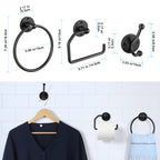 4PCS Wall Mounted Black Toilet Tissue Paper Holder Towel Ring and Hooks for Bathroom Accessories Toilet Roll Paper Hanger