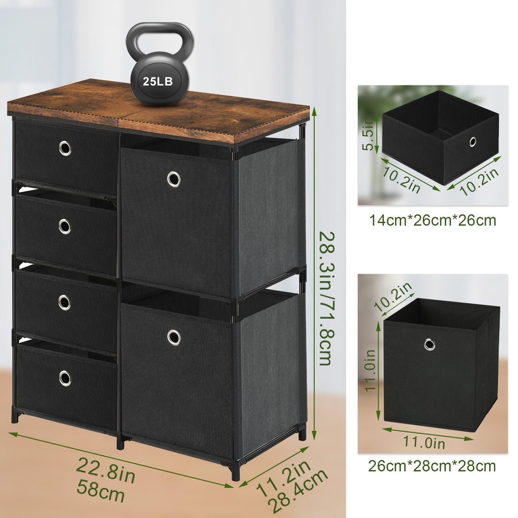 Black 6-Drawer Fabric Storage Chest, Versatile Multi-Tier Organizer for Bedroom, Hallway, and Office