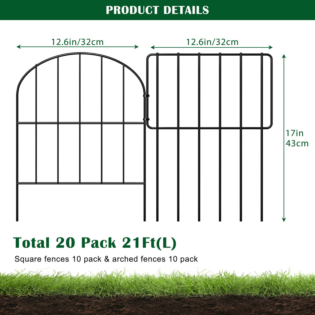 Multi-Arch Garden Fence Panels - Rustproof Metal Boundary - No-Dig Animal Barrier for Patio & Yard,