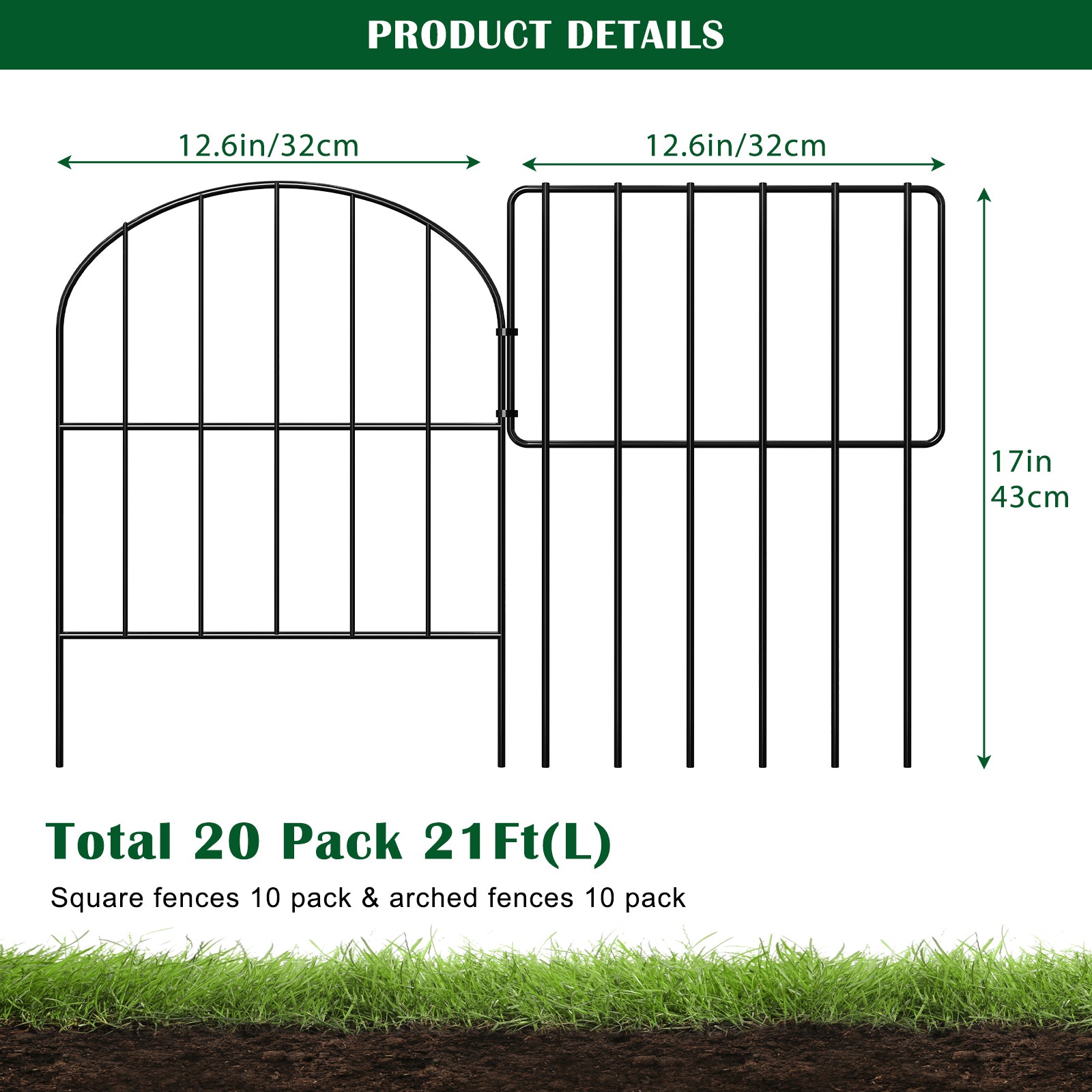 Multi-Arch Garden Fence Panels - Rustproof Metal Boundary - No-Dig Animal Barrier for Patio & Yard,