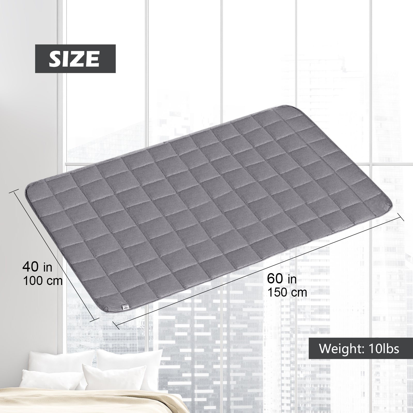 Adult Weighted Blanket 10lb 40x60 Inch Dark Grey Cotton Heavy Comforter with Small Square Quilting for Stress Relief and Calming Sleep