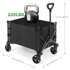 Heavy Duty Collapsible Folding Wagon, 120L Large Capacity Utility Cart with 220LBS Load, Portable Beach Cart