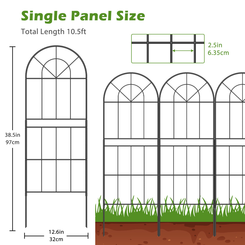 Gothic Arch Decorative Fence - Rustproof Metal Animal Barrier - Landscape Edging for Yard & Patio,