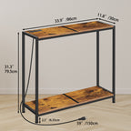 2 Tier Narrow Console Table, 33.9'' Sofa Table with Power Outlets and USB Ports, Industrial Entryway Table, Behind Couch Table for Living Room, Foyer, Hallway, Bedroom