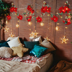 Christmas Poinsettia Garland with light, 7 FT Lighted Artificial Garlands with Red Flowers and Berries, Battery Operated Poinsettia String Lights, Light up for Xmas New Year Home D¨¦cor