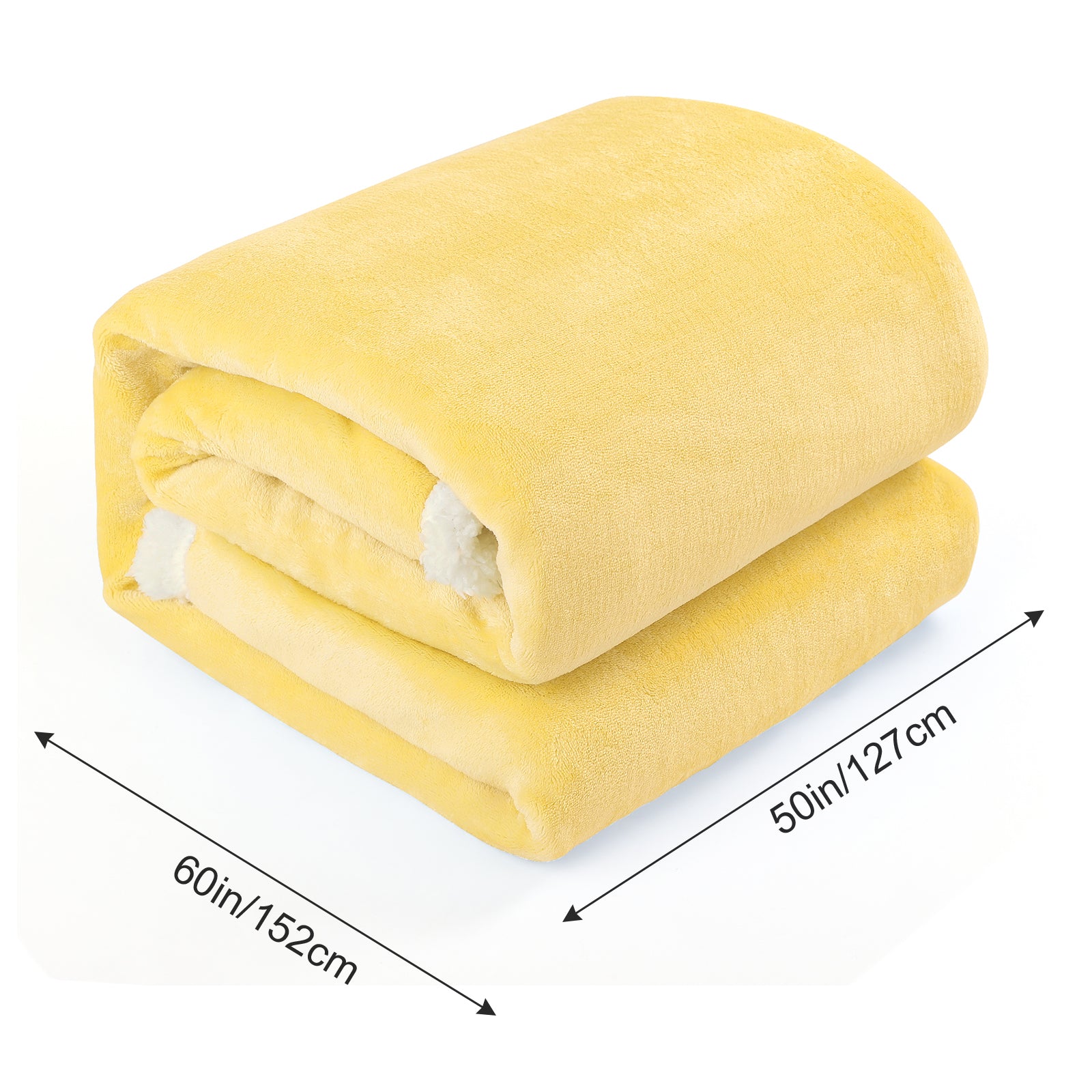 Yellow Sherpa Throw Blanket, 50x 60 inch Soft Flannel Fleece Reversible Blanket, Lightweight Cozy Travel Blanket for Office, Bedroom, Couch, Camping