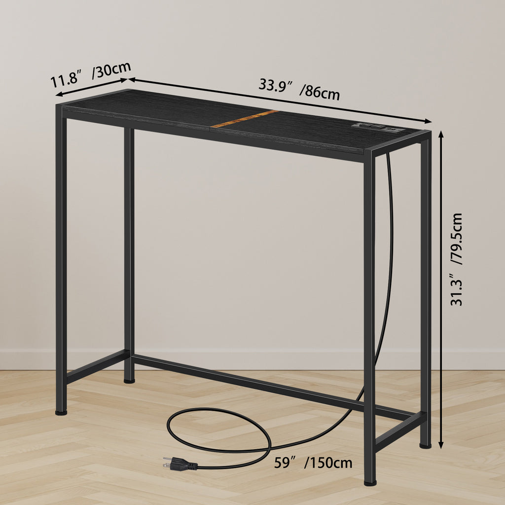 Entrance Table, Counter Table with Socket, Skinny Behind Sofa Console Table with Charging Station Grey 40" Narrow Long Behind Couch Table with Power Outlets USB Ports Thin Entry Table