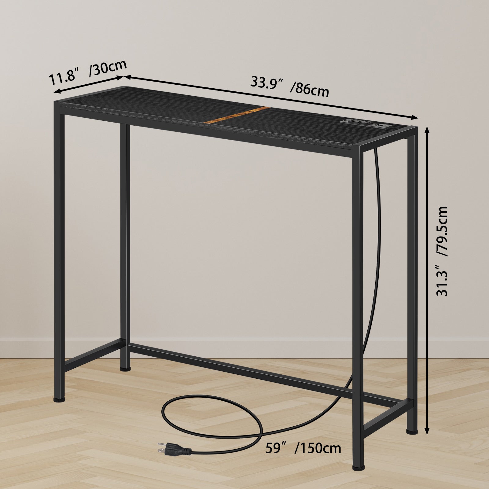 Entrance Table, Counter Table with Socket, Skinny Behind Sofa Console Table with Charging Station Grey 40" Narrow Long Behind Couch Table with Power Outlets USB Ports Thin Entry Table