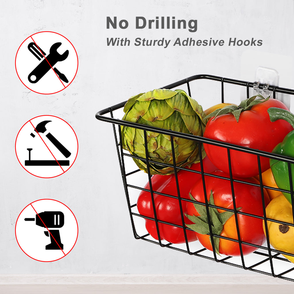 Heavy-Duty Metal Pantry Organizer Set | 5-Piece Hanging Wall Baskets for Kitchen, Office & Bath