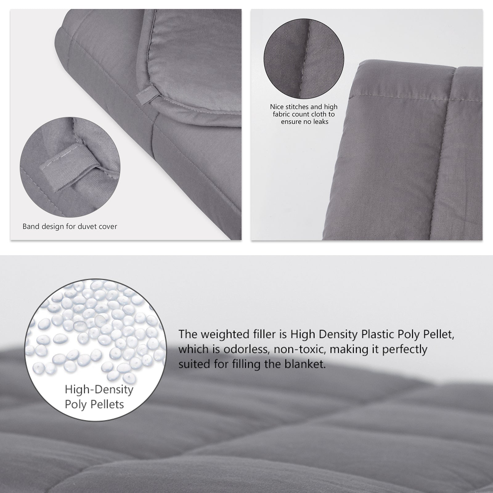 Adult Weighted Blanket 10lb 40x60 Inch Dark Grey Cotton Heavy Comforter with Small Square Quilting for Stress Relief and Calming Sleep