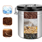 Pink Stainless Steel Airtight Coffee Jar with Freshness Date Tracker, Measuring Scoop, and CO2 Release Valve for Grounds and Beans