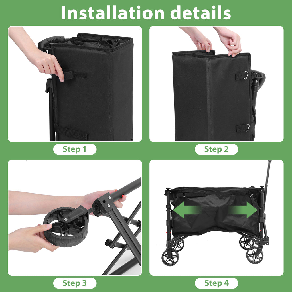 Heavy Duty Collapsible Folding Wagon, 120L Large Capacity Utility Cart with 220LBS Load, Portable Beach Cart
