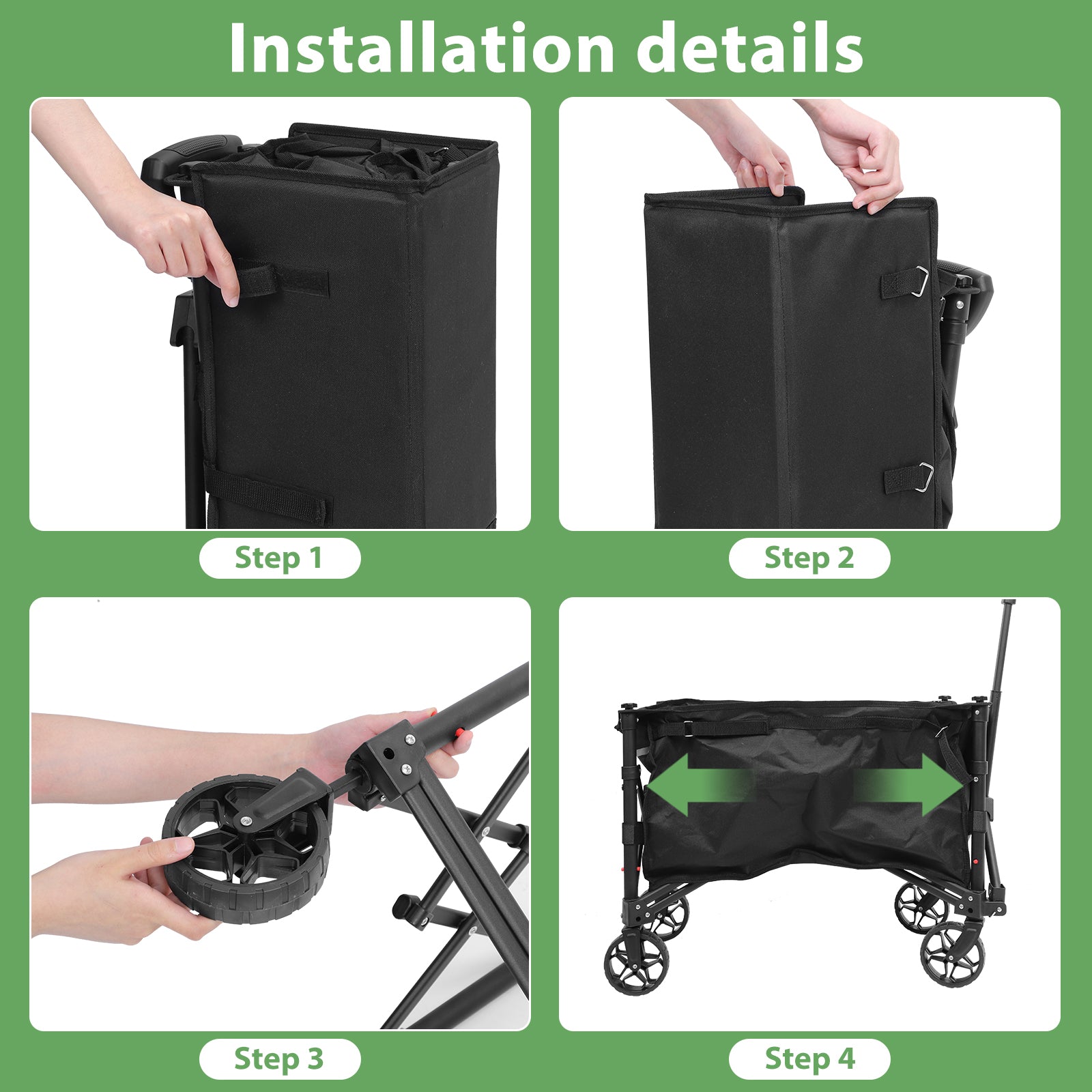 Heavy Duty Collapsible Folding Wagon, 120L Large Capacity Utility Cart with 220LBS Load, Portable Beach Cart
