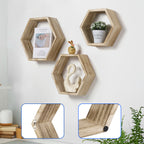 Set of 6 Black Hexagon Floating Shelves - Rustic Wood Honeycomb Wall Mounted Home Decor Storage