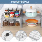 2-Set Silver Metal Frame Kitchen Cupboard Organizers, Stackable and Expandable Countertop Shelves for Pantry, Bathroom, and Spice Storage with Anti-Slip Design