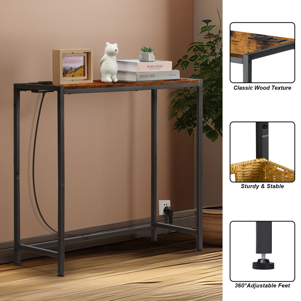 Entrance Table, Counter Table with Socket, Skinny Behind Sofa Console Table with Charging Station Grey 40" Narrow Long Behind Couch Table with Power Outlets USB Ports Thin Entry Table