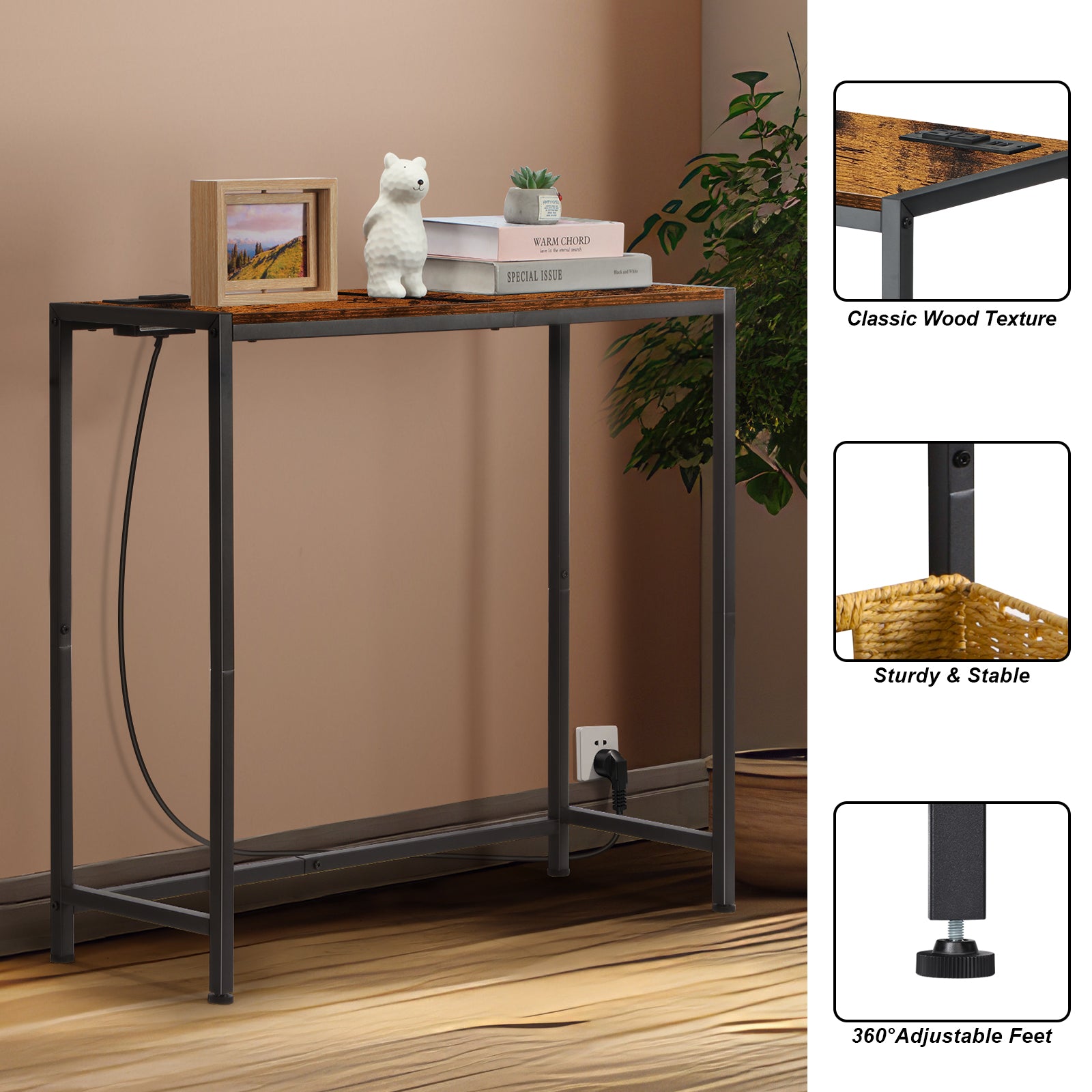 Entrance Table, Counter Table with Socket, Skinny Behind Sofa Console Table with Charging Station Grey 40" Narrow Long Behind Couch Table with Power Outlets USB Ports Thin Entry Table