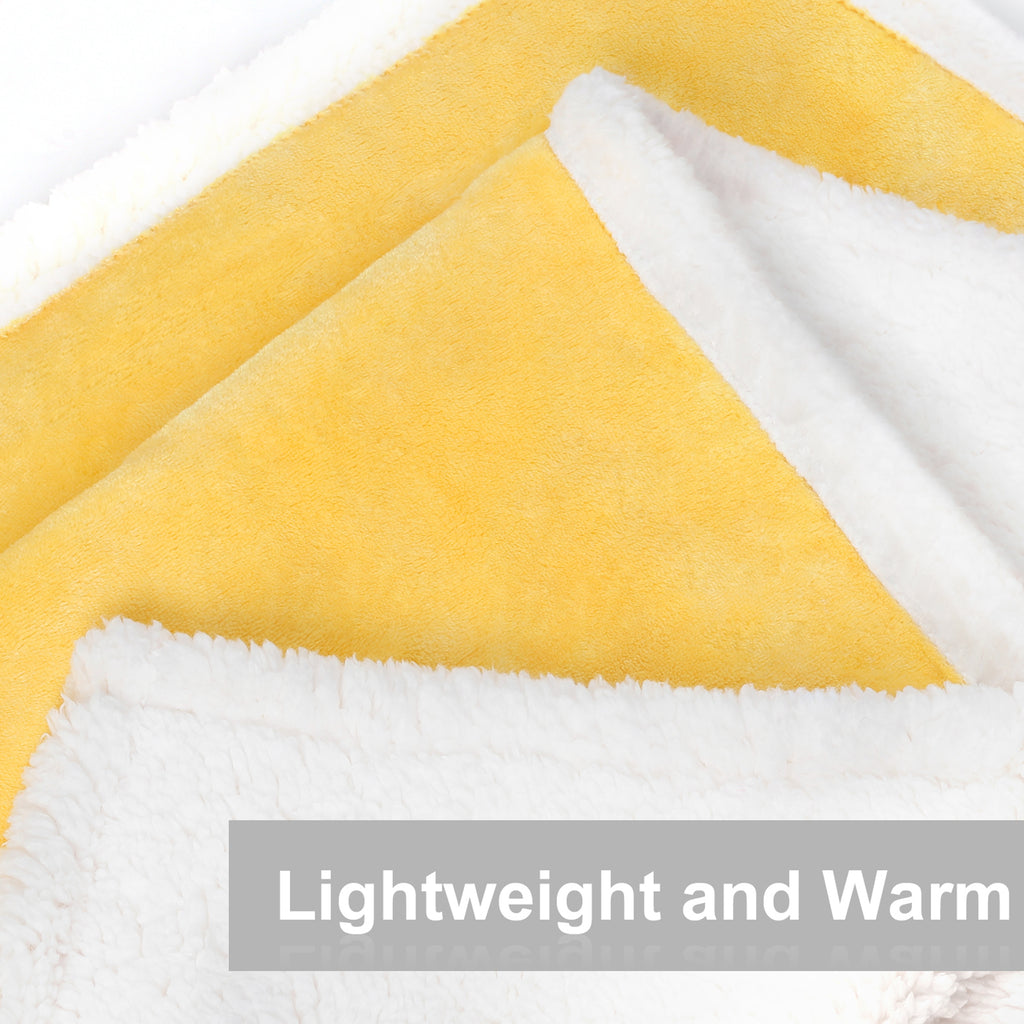 Yellow Sherpa Throw Blanket, 50x 60 inch Soft Flannel Fleece Reversible Blanket, Lightweight Cozy Travel Blanket for Office, Bedroom, Couch, Camping