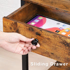 Nightstand with Charging Station & Storage Drawer, 2-Tier Rustic Side Table for Small Spaces, Bedroom & Living Room,