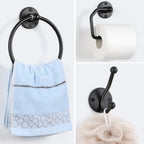 4PCS Wall Mounted Black Toilet Tissue Paper Holder Towel Ring and Hooks for Bathroom Accessories Toilet Roll Paper Hanger