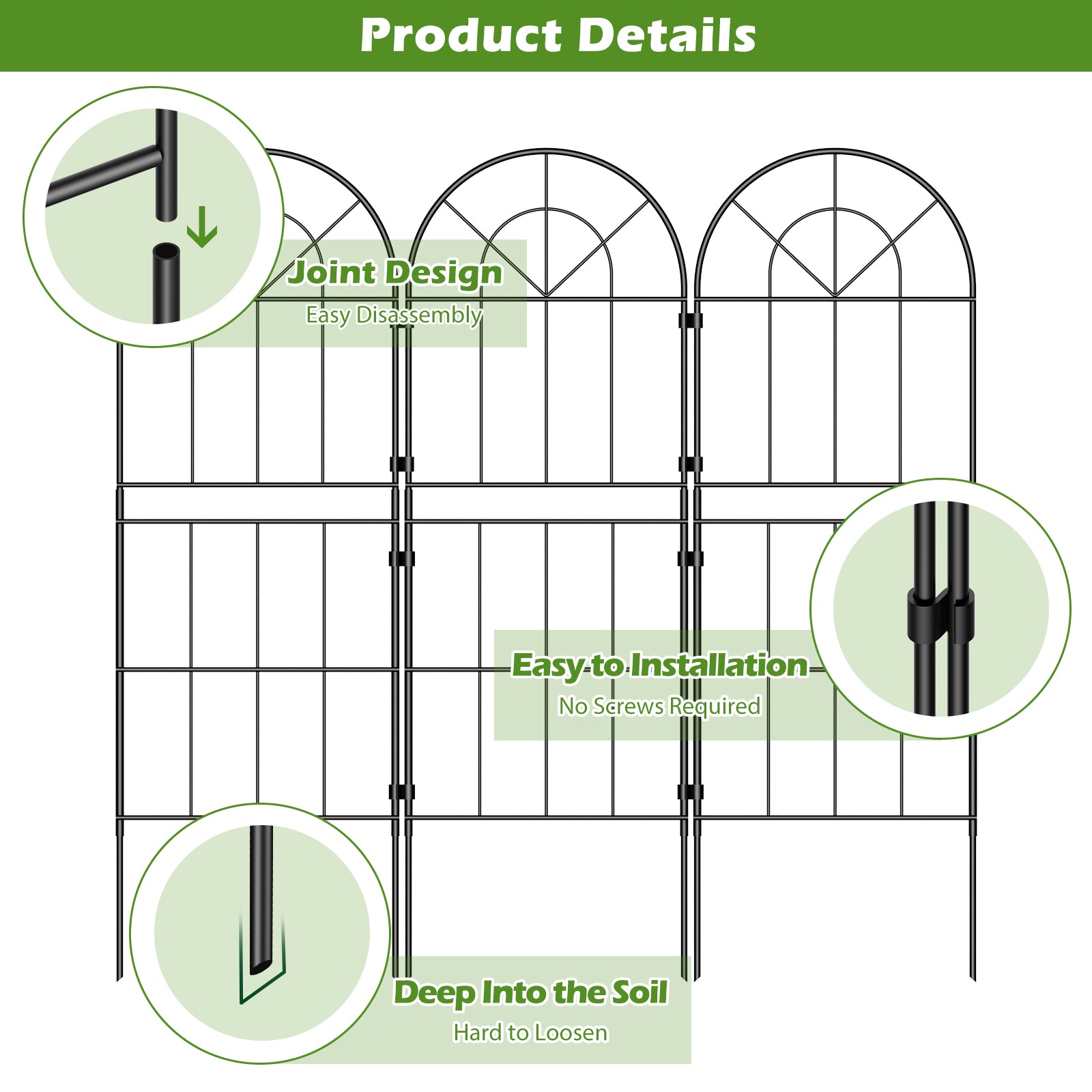 Gothic Arch Decorative Fence - Rustproof Metal Animal Barrier - Landscape Edging for Yard & Patio,