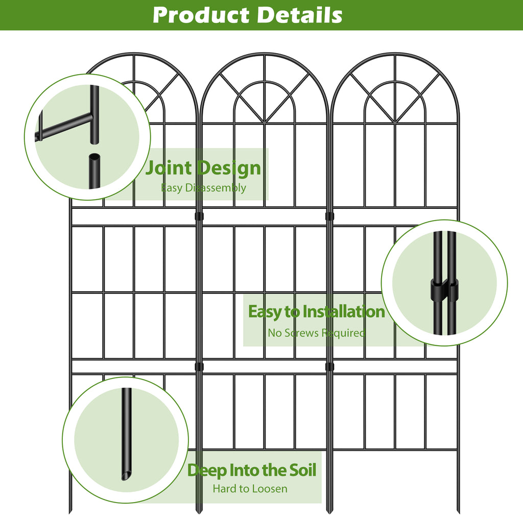 Gothic Arch Garden Fence - No-Dig Rustproof Metal Border - Animal Barrier for Dog and Rabbit,