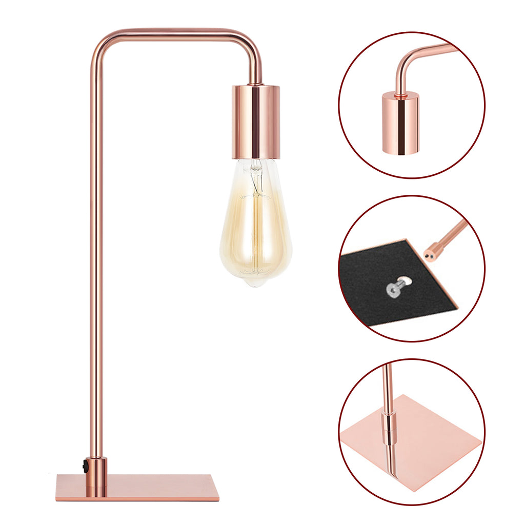 Neala Rose Gold Industrial Desk Lamp，Small Metal Nightstand Reading Lamp for Dorm and Bedroom.
