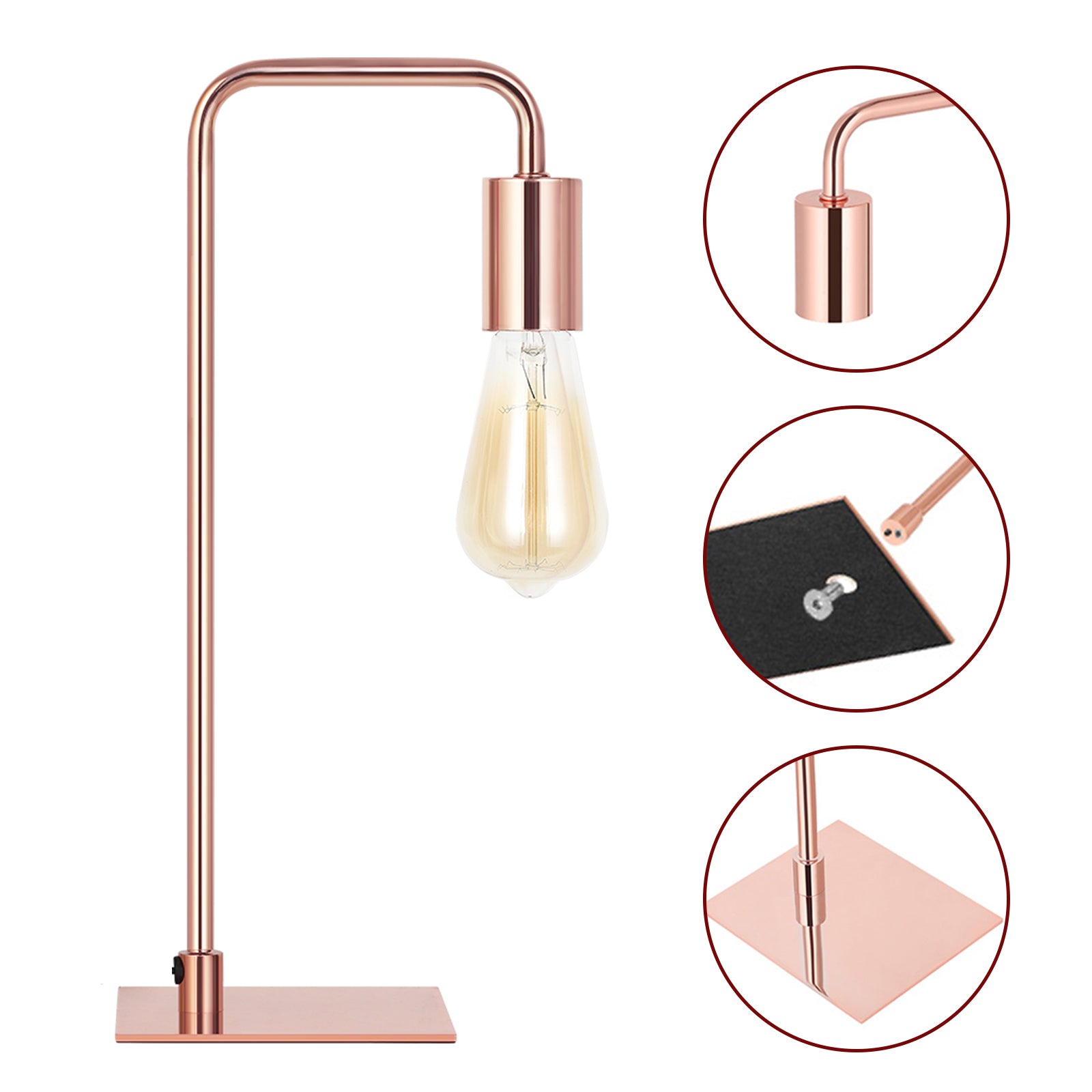 Neala Rose Gold Industrial Desk Lamp，Small Metal Nightstand Reading Lamp for Dorm and Bedroom.