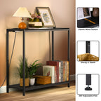2 Tier Narrow Console Table, 33.9'' Sofa Table with Power Outlets and USB Ports, Industrial Entryway Table, Behind Couch Table for Living Room, Foyer, Hallway, Bedroom