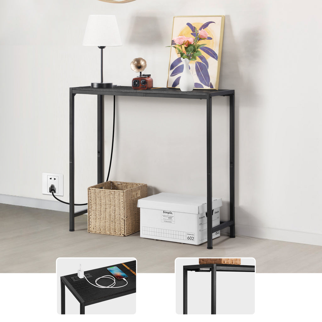 Entrance Table, Counter Table with Socket, Skinny Behind Sofa Console Table with Charging Station Grey 40" Narrow Long Behind Couch Table with Power Outlets USB Ports Thin Entry Table