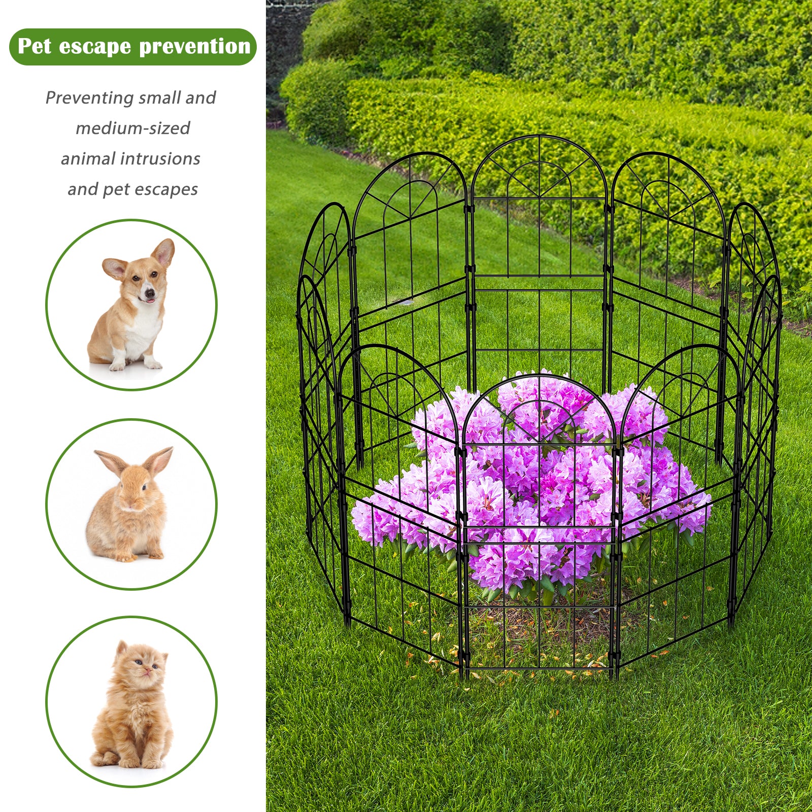 Gothic Arch Decorative Fence - Rustproof Metal Animal Barrier - Landscape Edging for Yard & Patio,