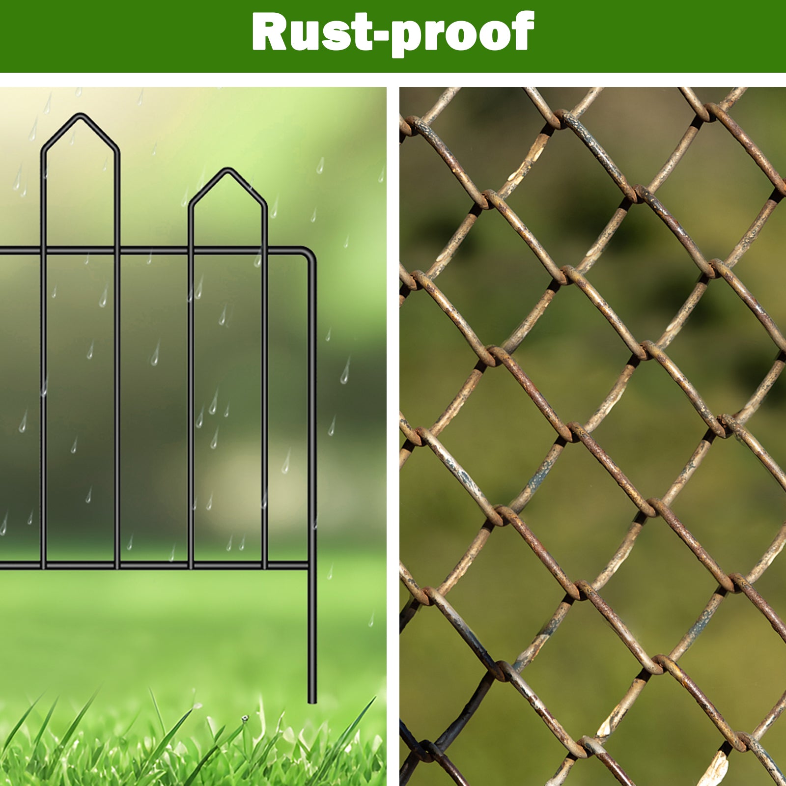Ten pieces of integrated fence. Garden fence rust resistant metal, animal barrier. Suitable for gardens, courtyards, and terraces. 10 feet (length) x 16 inches (height)